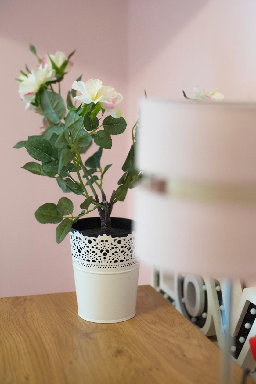 flowers in a pot in a care home bedroom