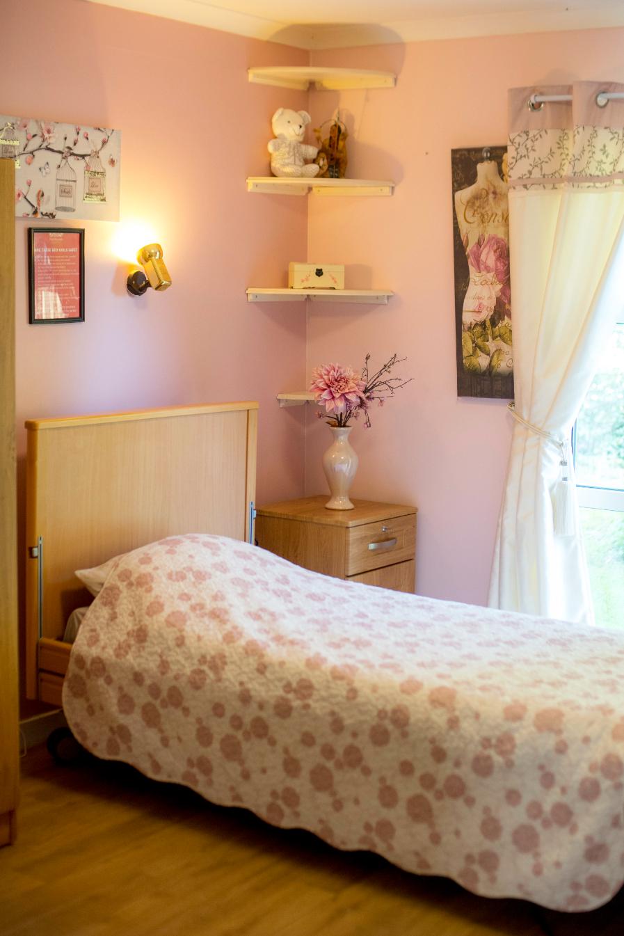 pink bedroom at gilmerton care home